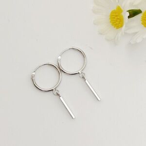 Bar Drop earrings Huggie Silver Solid S925 - SH029 Silver bar drop